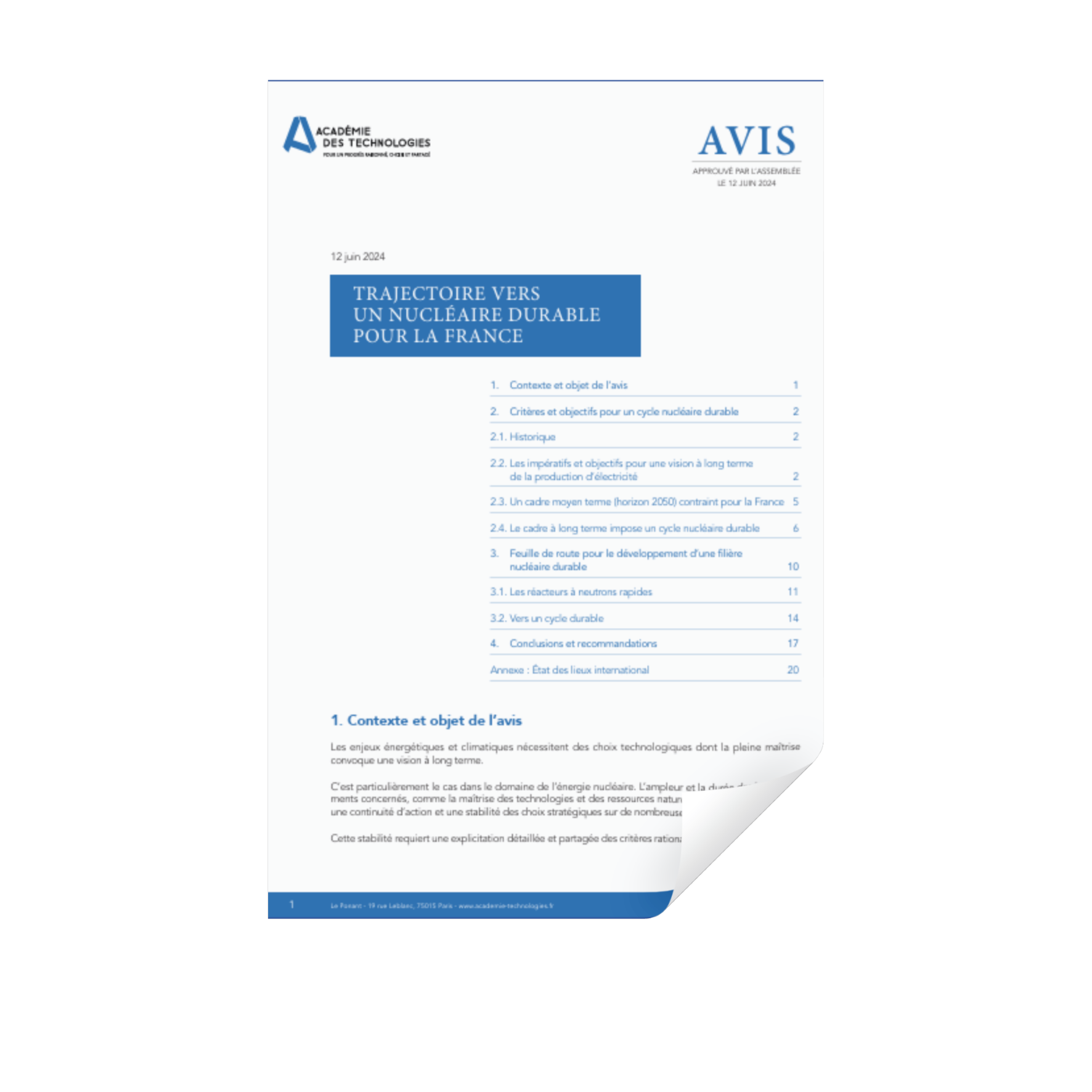 Couverture de l'avis Trajectoire vers un nucléaire durable pour la France